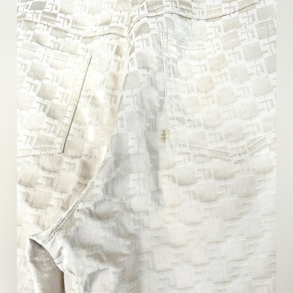 St John Vintage Women Size 2 Tan Logo Cotton Viscose Jacket Pants Set Gold - Picture 16 of 16